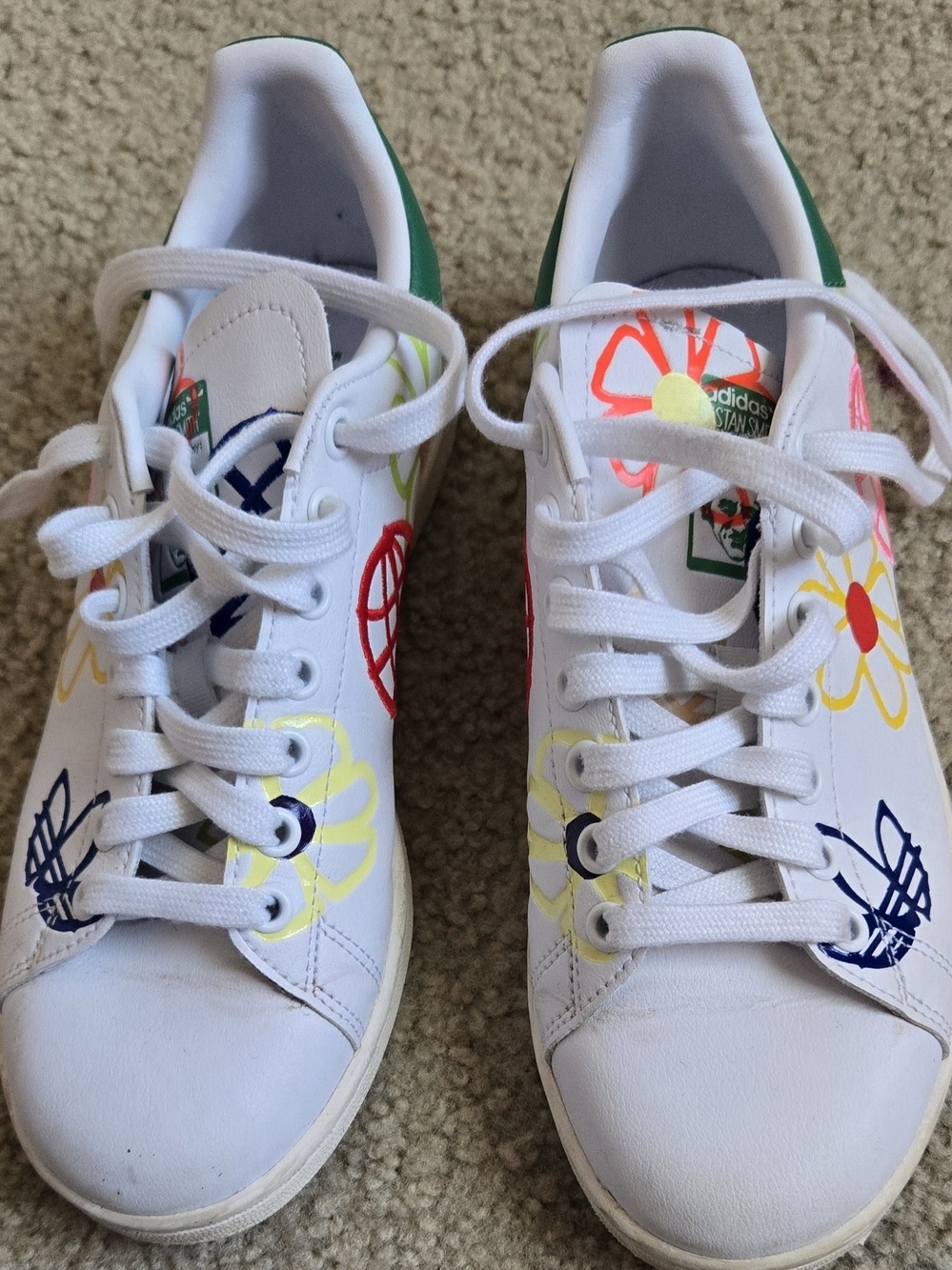 adidas Stan Smitg White Sneakers with Multicolor Floral Doodles